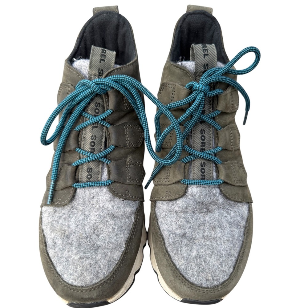 Sorel Kinetic Caribou Women's 6.5 Waterproof Olive Green Gray Felt Lace Up Boots